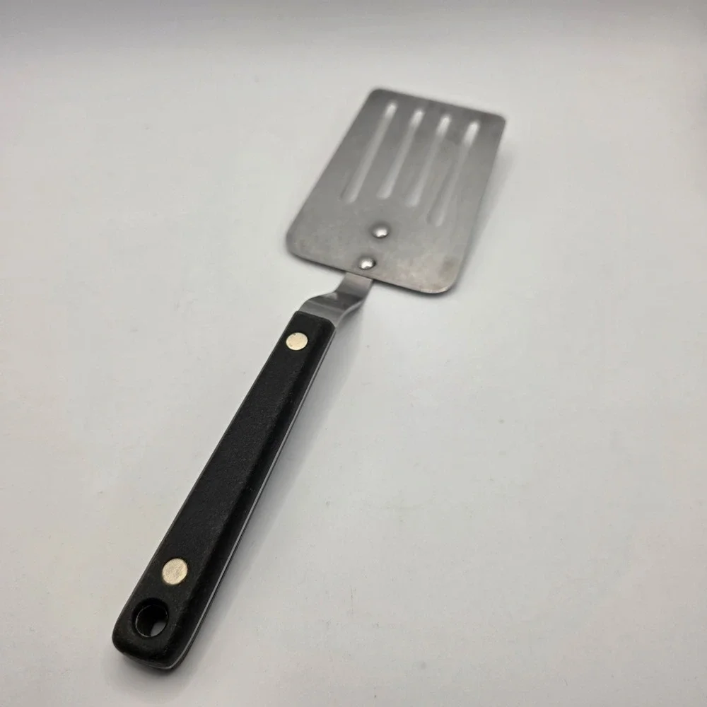 Vintage EKCO Flint Slotted Spatula Stainless Vanadium Black Handle USA Made